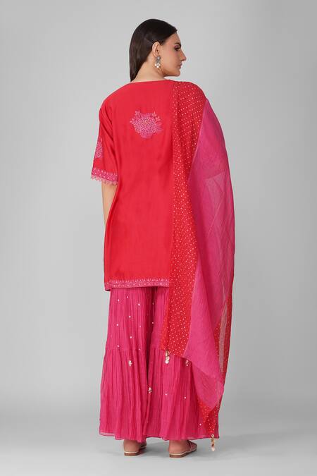 Shop Devyani Mehrotra Magenta Chanderi Embroidery Thread Round Floral Sequin Kurta Set at Aza Fashions Shop_Devyani Mehrotra_Magenta Chanderi Embroidery Thread Round Floral Sequin Kurta Set_at_Aza_Fashions