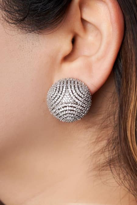 Mozaati Silver Plated Stone Handcrafted Cleopatra Studded Earrings 