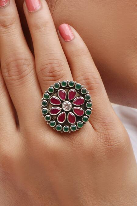 Noor Floral Gemstone Studded Ring 