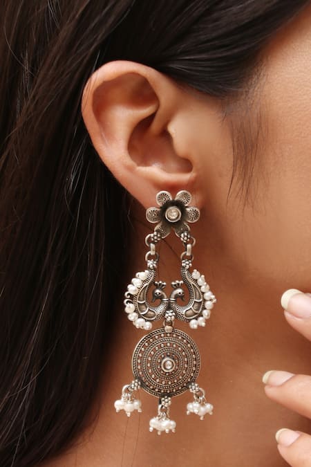 Buy wholesale Silver Double Chain Ear Cuff Earrings - Small (6.8cm) - Black  Oxidised Silver - Pair