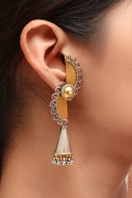 Buy Noor Gold Plated Dual Tone Handcrafted Earrings at Aza Fashions Buy_Noor_Gold Plated Dual Tone Handcrafted Earrings_at_Aza_Fashions