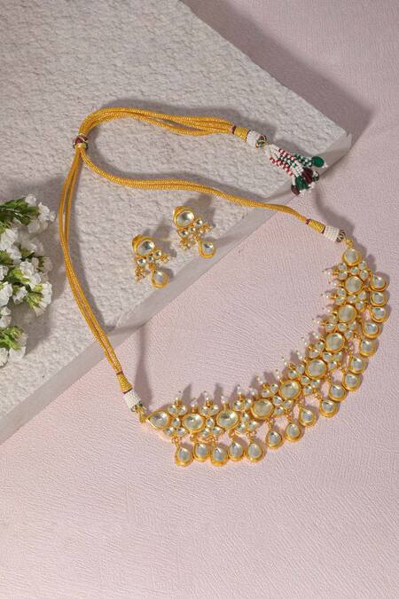 Namasya Geometric Kundan Embellished Choker Necklace Set 