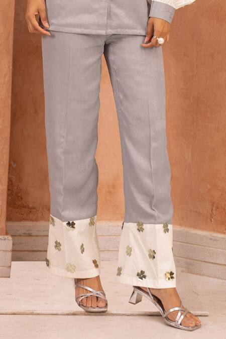 Shop_B'Infinite_Grey Linen Sequins Collared Soft Shirt With Trouser _Online_at_Aza_Fashions
