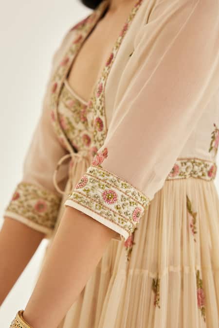 Shyam Narayan Prasad White Organza, Chiffon, Modal Zari, Embroidery Floral Print Angarkha Skirt Set at Aza Fashions Shyam Narayan Prasad_White Organza, Chiffon, Modal Zari, Embroidery Floral Print Angarkha Skirt Set _at_Aza_Fashions