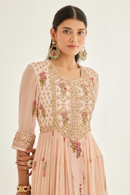 Buy Shyam Narayan Prasad Pink Modal, Chiffon, Organza Zari, Embroidery Floral Print Zardozi Anarkali Set Online at Aza Fashions Buy_Shyam Narayan Prasad_Pink Modal, Chiffon, Organza Zari, Embroidery Floral Print Zardozi Anarkali Set _Online_at_Aza_Fashions