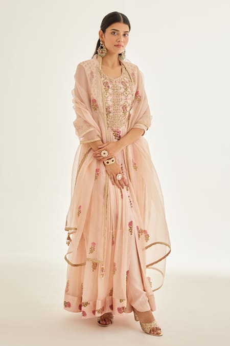 Shyam Narayan Prasad Pink Modal, Chiffon, Organza Zari, Embroidery Floral Print Zardozi Anarkali Set at Aza Fashions Shyam Narayan Prasad_Pink Modal, Chiffon, Organza Zari, Embroidery Floral Print Zardozi Anarkali Set _at_Aza_Fashions