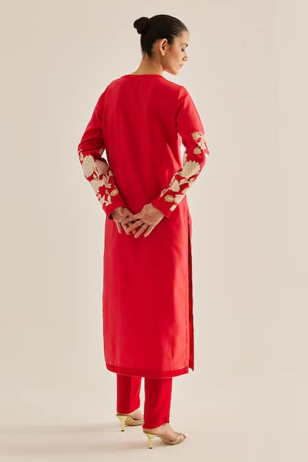 Shyam Narayan Prasad Silk Chanderi Applique Work Kurta Set 