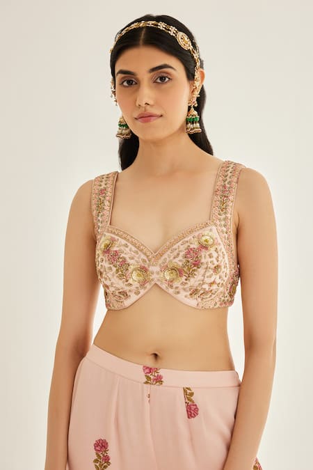 Buy Shyam Narayan Prasad Pink Organza, Chiffon, Modal Embroidery Sweetheart Neck Zari Blouse Sharara Set Online at Aza Fashions Buy_Shyam Narayan Prasad_Pink Organza, Chiffon, Modal Embroidery Sweetheart Neck Zari Blouse Sharara Set _Online_at_Aza_Fashions