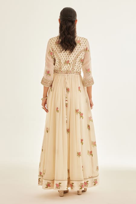 Shyam Narayan Prasad Zardozi Work & Printed Anarkali Pant Set 