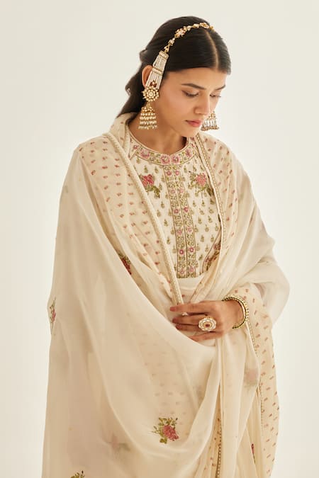 Buy Shyam Narayan Prasad White Modal, Chiffon, Organza, Satin Zardozi Work And Printed Anarkali Pant Set Online at Aza Fashions Buy_Shyam Narayan Prasad_White Modal, Chiffon, Organza, Satin Zardozi Work And Printed Anarkali Pant Set _Online_at_Aza_Fashions