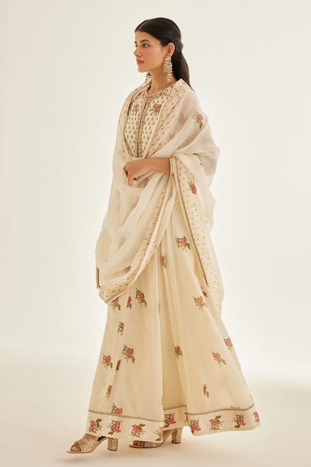 Shop Shyam Narayan Prasad White Modal, Chiffon, Organza, Satin Zardozi Work And Printed Anarkali Pant Set Online at Aza Fashions Shop_Shyam Narayan Prasad_White Modal, Chiffon, Organza, Satin Zardozi Work And Printed Anarkali Pant Set _Online_at_Aza_Fashions