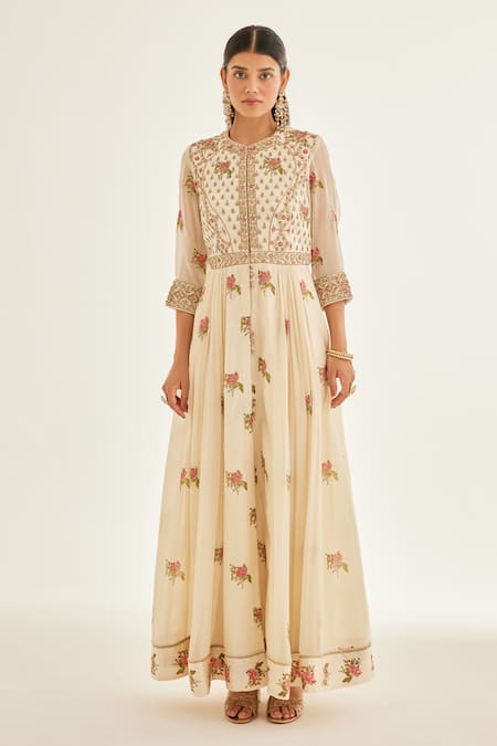 Shyam Narayan Prasad White Modal, Chiffon, Organza, Satin Zardozi Work And Printed Anarkali Pant Set at Aza Fashions Shyam Narayan Prasad_White Modal, Chiffon, Organza, Satin Zardozi Work And Printed Anarkali Pant Set _at_Aza_Fashions