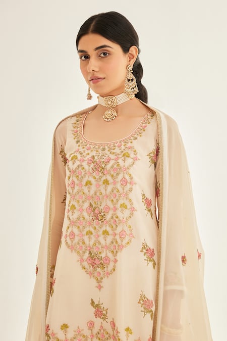Shyam Narayan Prasad White Organza, Chiffon Zari, Embroidery Zardozi Work And Printed Kurta Sharara Set at Aza Fashions Shyam Narayan Prasad_White Organza, Chiffon Zari, Embroidery Zardozi Work And Printed Kurta Sharara Set _at_Aza_Fashions