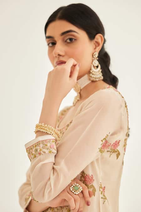 Buy Shyam Narayan Prasad White Organza, Chiffon Zari, Embroidery Zardozi Work And Printed Kurta Sharara Set Buy_Shyam Narayan Prasad_White Organza, Chiffon Zari, Embroidery Zardozi Work And Printed Kurta Sharara Set