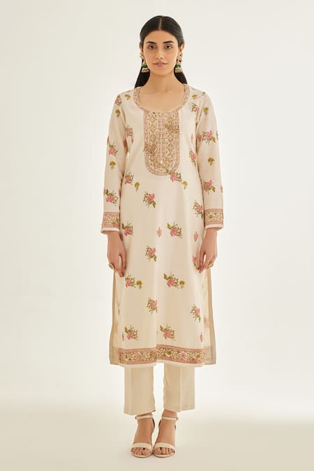 Shyam Narayan Prasad White Organza, Chiffon Embroidery, Zari Zardozi Work And Printed Kurta Pant Set Online at Aza Fashions Shyam Narayan Prasad_White Organza, Chiffon Embroidery, Zari Zardozi Work And Printed Kurta Pant Set _Online_at_Aza_Fashions