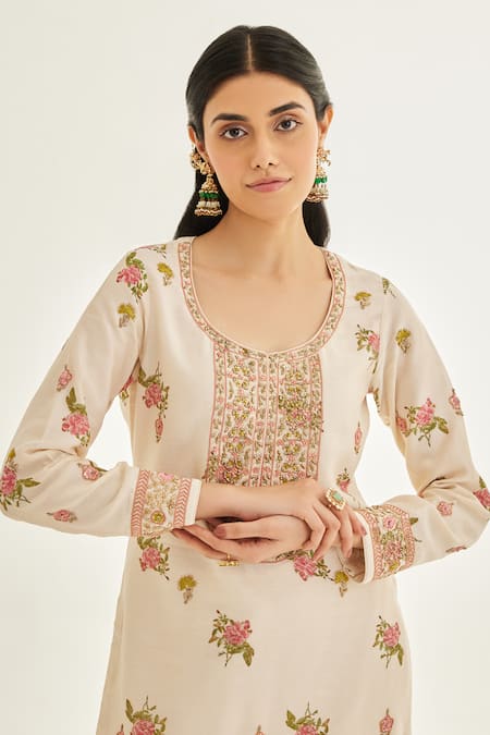 Buy Shyam Narayan Prasad White Organza, Chiffon Embroidery, Zari Zardozi Work And Printed Kurta Pant Set Online at Aza Fashions Buy_Shyam Narayan Prasad_White Organza, Chiffon Embroidery, Zari Zardozi Work And Printed Kurta Pant Set _Online_at_Aza_Fashions