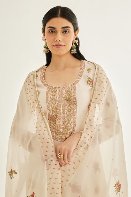 Buy Shyam Narayan Prasad White Organza, Chiffon Embroidery, Zari Zardozi Work And Printed Kurta Pant Set Buy_Shyam Narayan Prasad_White Organza, Chiffon Embroidery, Zari Zardozi Work And Printed Kurta Pant Set