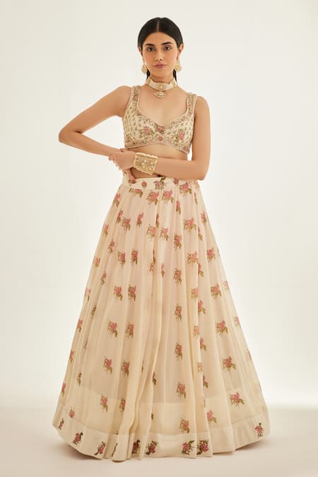 Shyam Narayan Prasad White Organza, Chiffon, Modal Embroidery, Hand Block Print Bridal Lehenga Set Online at Aza Fashions Shyam Narayan Prasad_White Organza, Chiffon, Modal Embroidery, Hand Block Print Bridal Lehenga Set _Online_at_Aza_Fashions