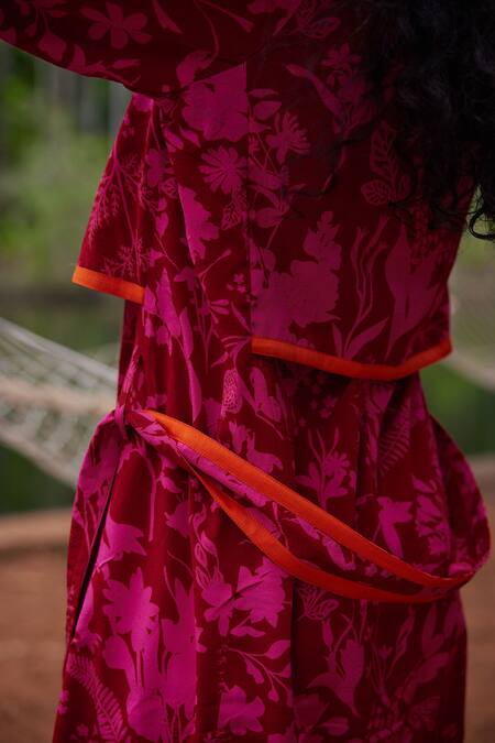 Twinkle Hanspal_Fuchsia Crepe Madison Printed Trench Coat_Online_at_Aza_Fashions