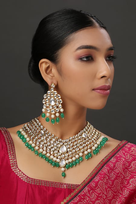 Minaki Gold Plated Diamonds, Pearls Kundan Necklace Set 