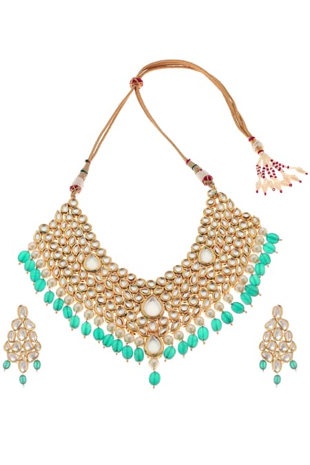 Shop_Minaki_Gold Plated Diamonds, Pearls Kundan Necklace Set _at_Aza_Fashions