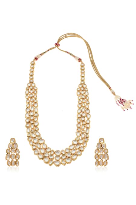 Shop_Minaki_Gold Plated Diamonds, Stones Kundan Long Necklace Set _at_Aza_Fashions