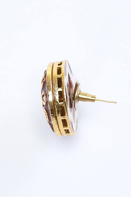 Buy_Just Shradhas_Maroon Embroidery Kundan Embellished Circular Stud Earrings _Online_at_Aza_Fashions