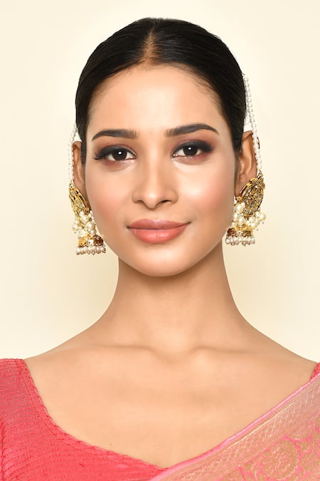 Shop_Just Shradhas_Gold Plated Pearls, Stones Kundan And Embellished Chandbalis _Online_at_Aza_Fashions