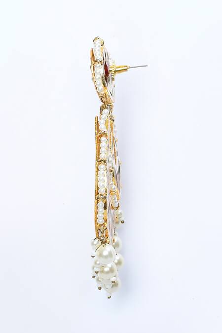 Buy_Just Shradhas_Gold Plated Pearls, Stones Mughal Cut Work Kundan Embellished Chandbalis _Online_at_Aza_Fashions