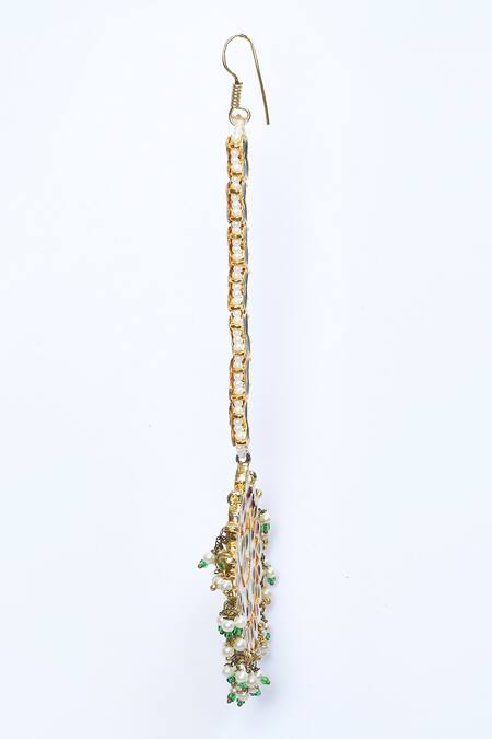 Buy_Just Shradhas_Green Kundan And Bead Embellished Maangtikka _Online_at_Aza_Fashions