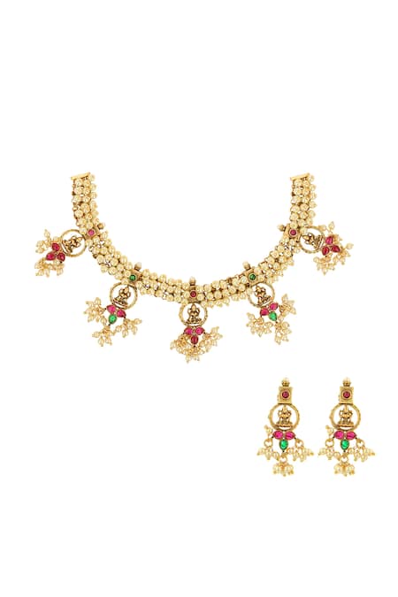 Shop Ishhaara Gold Plated Stones, Beads Temple Jewellery Set at Aza Fashions Shop_Ishhaara_Gold Plated Stones, Beads Temple Jewellery Set _at_Aza_Fashions