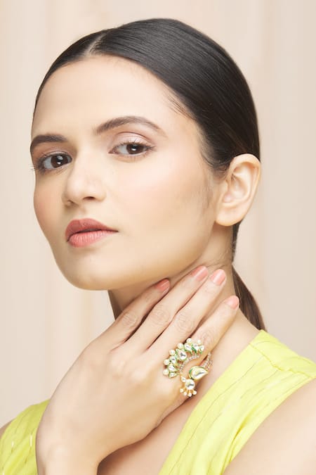 Nepra By Neha Goel Bird Motif Kundan Ring 