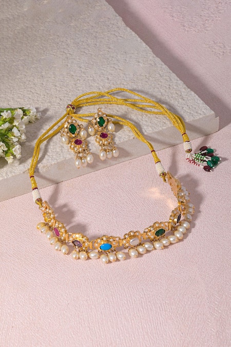 Namasya Navratna Amritsari Jadau Embellished Choker Set 