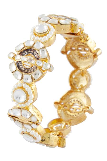 Shop Nepra By Neha Goel Gold Plated Pearls, Zari Kundan Handcuff - Single Pc at Aza Fashions Shop_Nepra By Neha Goel_Gold Plated Pearls, Zari Kundan Handcuff - Single Pc_at_Aza_Fashions