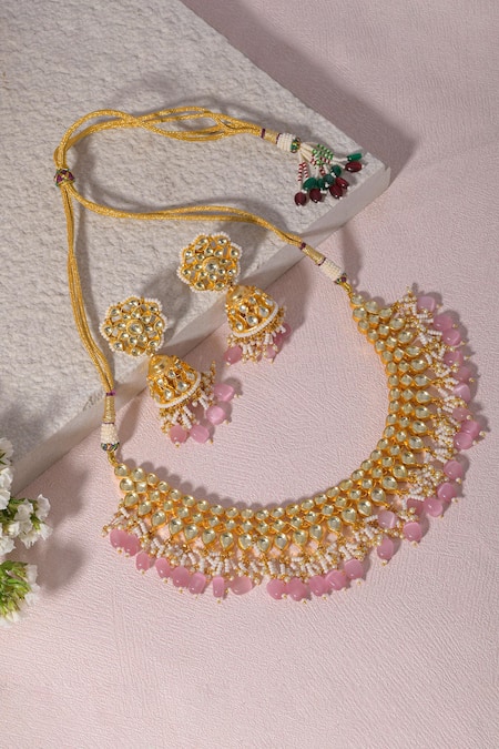 Namasya Kundan Embellished Necklace & Jhumkas Set 