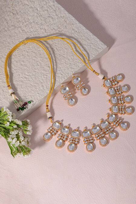 Shop_Namasya_White Diamonds, Stones Moissanite Studded Necklace Set _at_Aza_Fashions