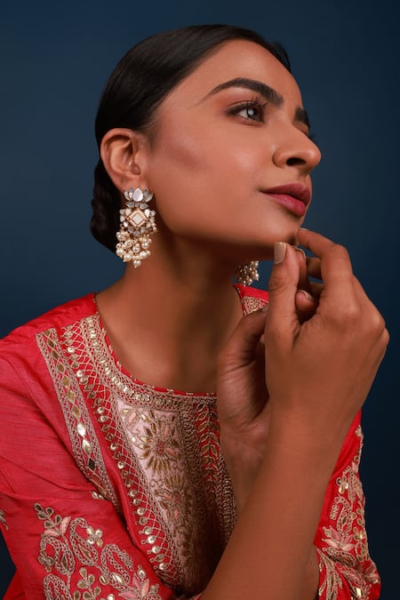 Namasya Grey Pearls Mother Of Lotus Earrings