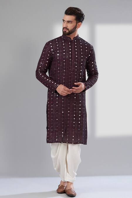 Buy Kasbah Purple Georgette, Cotton Mirrors, Embroidery Work Kurta at Aza Fashions Buy_Kasbah_Purple Georgette, Cotton Mirrors, Embroidery Work Kurta_at_Aza_Fashions