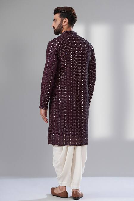 Shop Kasbah Purple Georgette, Cotton Mirrors, Embroidery Work Kurta at Aza Fashions Shop_Kasbah_Purple Georgette, Cotton Mirrors, Embroidery Work Kurta_at_Aza_Fashions