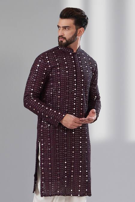 Kasbah Purple Georgette, Cotton Mirrors, Embroidery Work Kurta Online at Aza Fashions Kasbah_Purple Georgette, Cotton Mirrors, Embroidery Work Kurta_Online_at_Aza_Fashions
