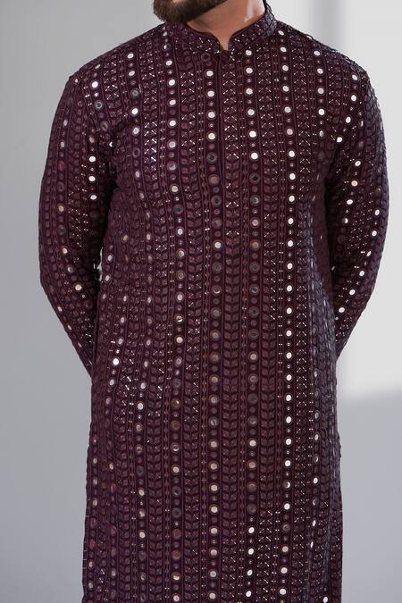 Buy Kasbah Purple Georgette, Cotton Mirrors, Embroidery Work Kurta Online at Aza Fashions Buy_Kasbah_Purple Georgette, Cotton Mirrors, Embroidery Work Kurta_Online_at_Aza_Fashions