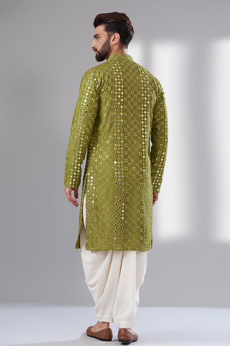 Shop Kasbah Green Silk, Cotton Mirrors Work Kurta at Aza Fashions Shop_Kasbah_Green Silk, Cotton Mirrors Work Kurta _at_Aza_Fashions