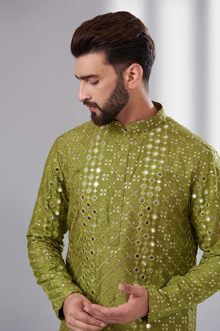 Buy Kasbah Green Silk, Cotton Mirrors Work Kurta Online at Aza Fashions Buy_Kasbah_Green Silk, Cotton Mirrors Work Kurta _Online_at_Aza_Fashions