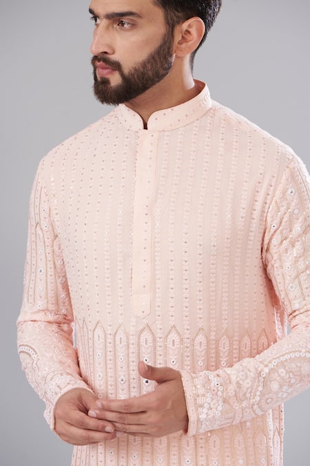 Buy_Kasbah_Pink Georgette, Cotton Embroidery Chikankari Pastel Kurta _Online_at_Aza_Fashions