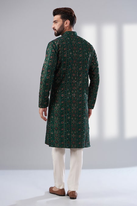 Kasbah Silk Floral Thread Embroidered Kurta Set 