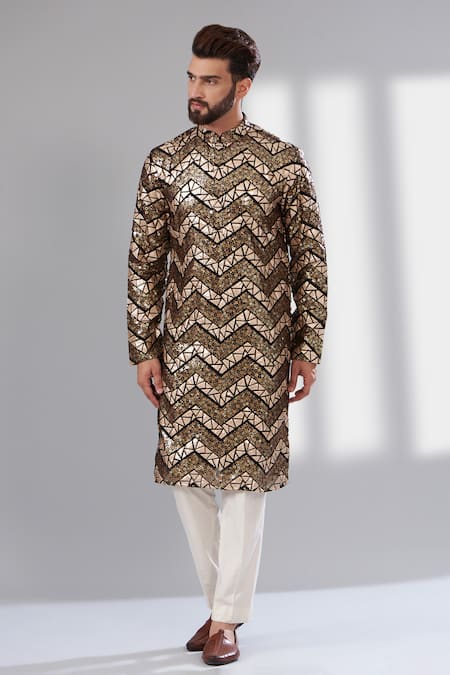 Kasbah Leather Patch Work Embroidered Kurta 