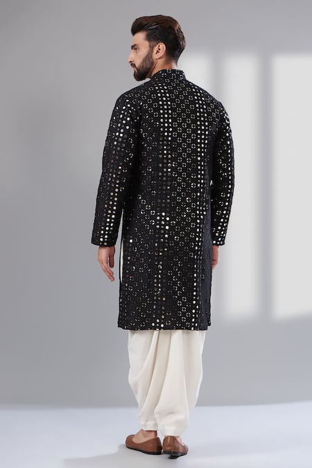 Shop_Kasbah_Black Silk Mirrors, Embroidery Work Kurta _at_Aza_Fashions