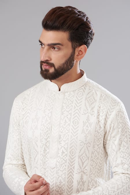 Buy_Kasbah_White Georgette Embroidery Chikankari Thread Work Kurta _Online_at_Aza_Fashions