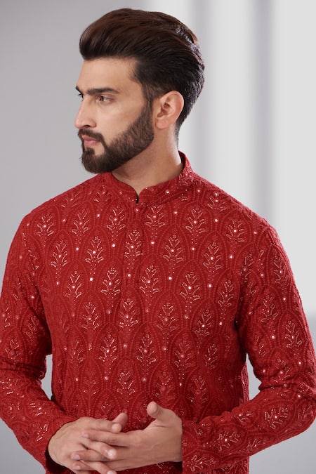 Buy Kasbah Red Georgette Embroidery Thread And Sequin Kurta Online at Aza Fashions Buy_Kasbah_Red Georgette Embroidery Thread And Sequin Kurta _Online_at_Aza_Fashions