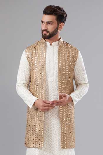 Kasbah Gold Georgette Mirrors Embroidered Nehru Jacket Online at Aza Fashions Kasbah_Gold Georgette Mirrors Embroidered Nehru Jacket _Online_at_Aza_Fashions